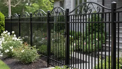 Ornamental black metal fence installation by Chop Chop Landscaping in Columbia, MO enhancing curb appeal