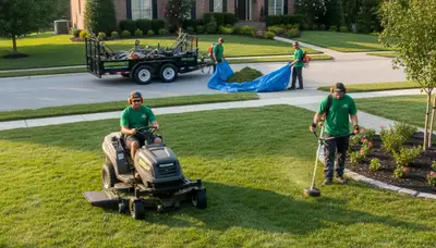 Professional lawn mowing and edging crew providing expert yard care in Columbia, MO
