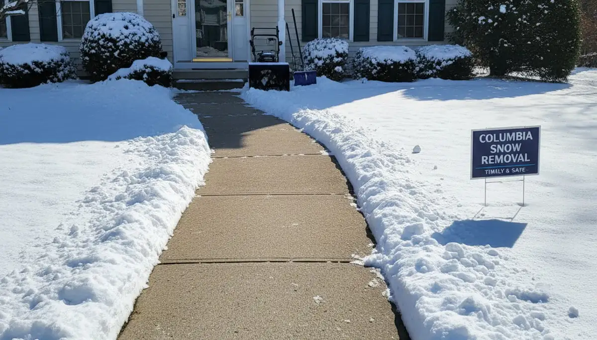 Cleared sidewalk after professional snow removal in Columbia, MO by Chop Chop Landscaping